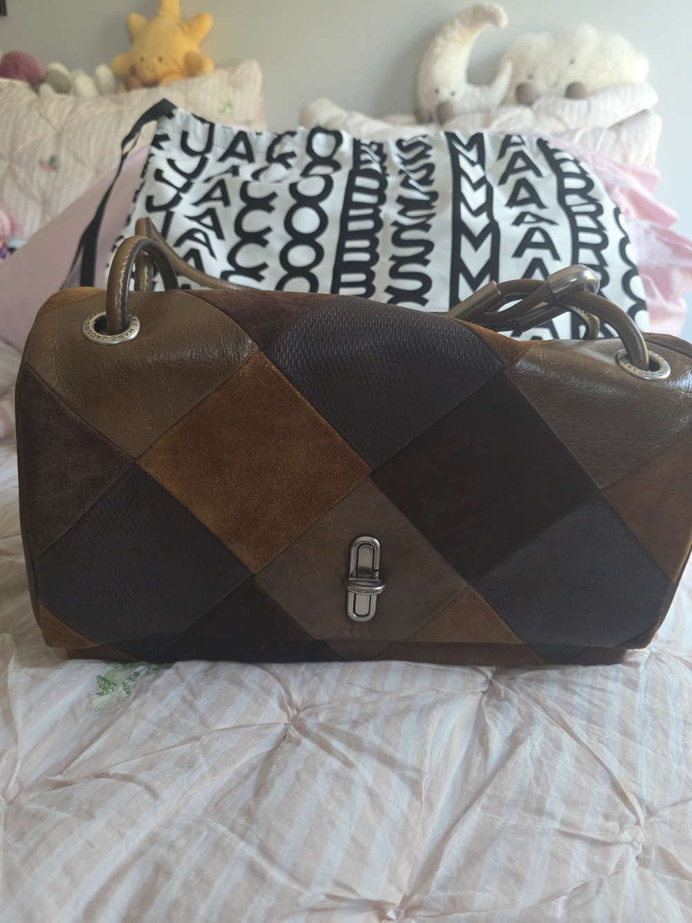 Marc Jacobs Patchwork Diamond-Panel Shoulder Bag in Brown Tones - Picture 1 of 11